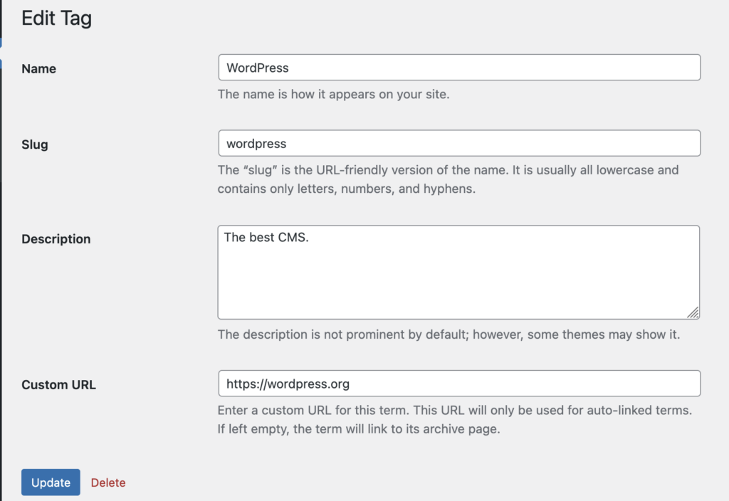 Custom URL links in TaxoPress