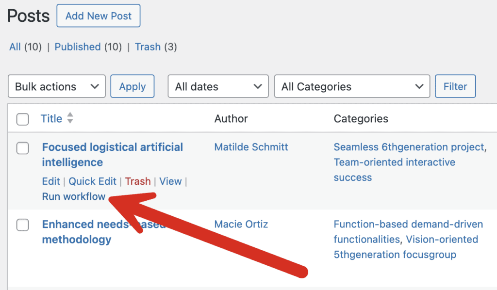 Manually run via post row action