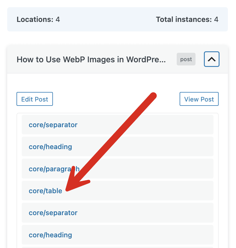 Searching for blocks with the Block Usage screen