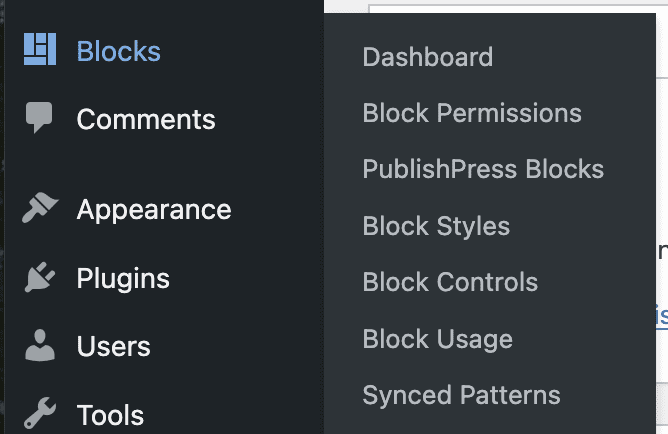 PublishPress Blocks menu