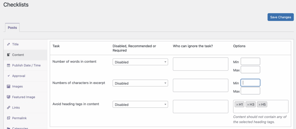 Headings in content task