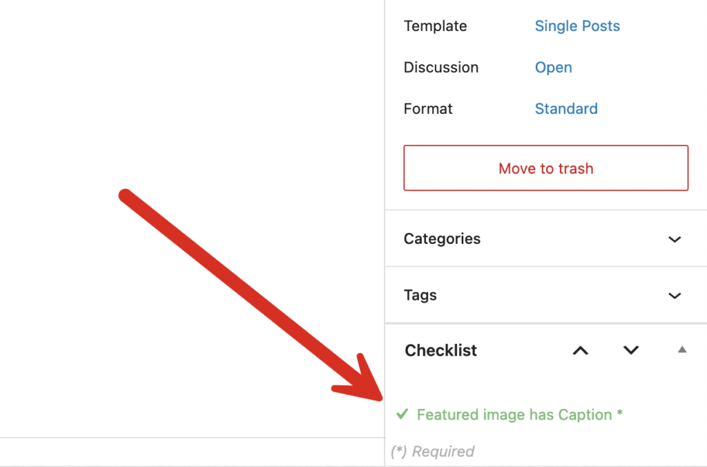 Featured image caption is green