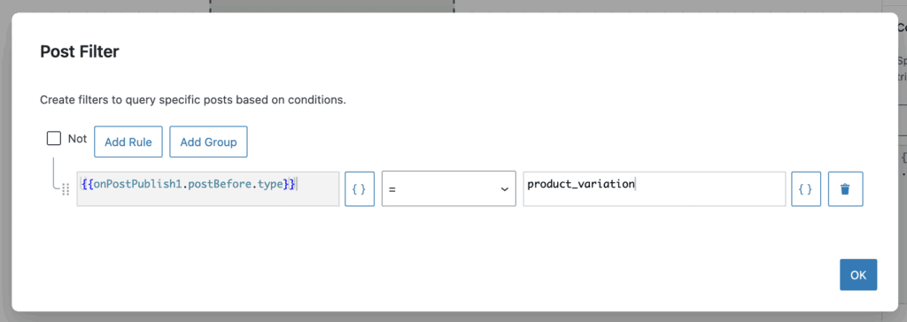 Product variation post type filter