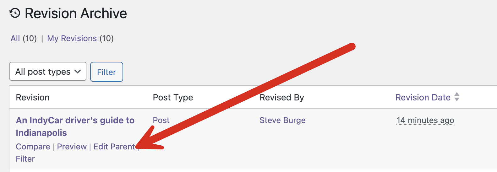Revision archive edit links