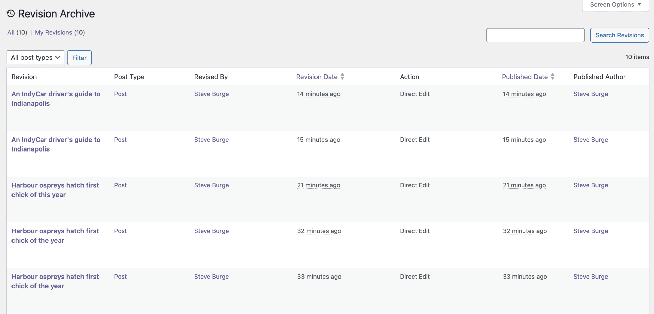 Revision Archive in WordPress