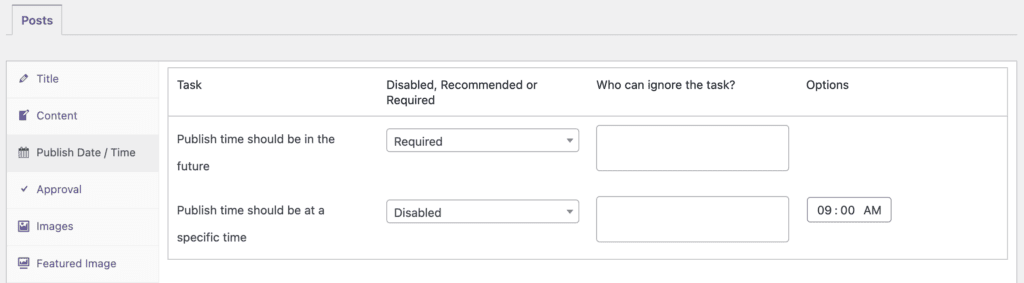 Publish time should be specific settings