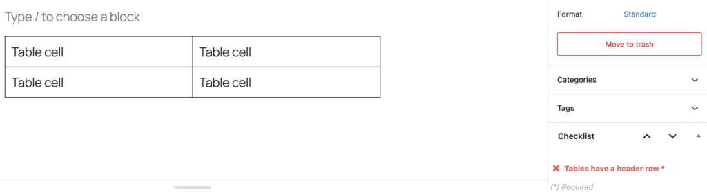Tables have a reader row settings red