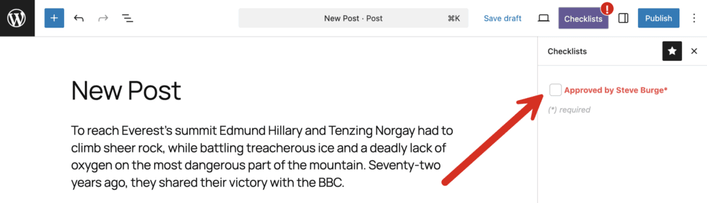 Approved by user checklist task