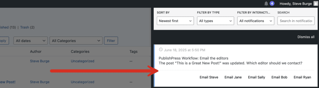 Five different options in a workflow