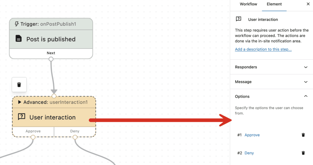 User interaction options