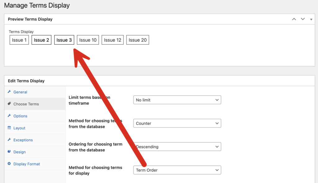Custom taxonomy order in Terms Display