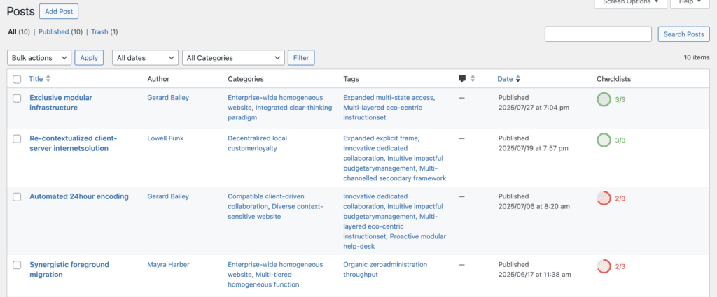 Checklists Posts Column