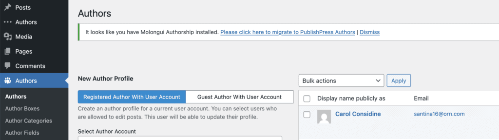 Molongui Authorship Data import