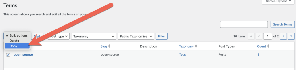 Advanced copy option for Tags and Categories
