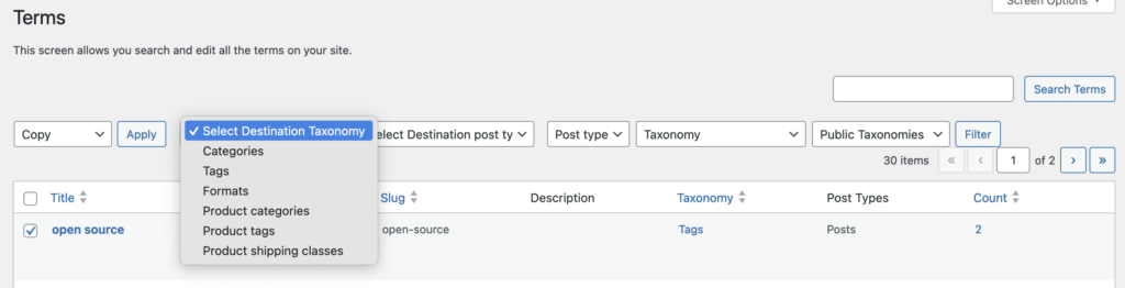 Advanced copy for Tags and Categories