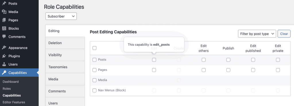View the Capabilities settings