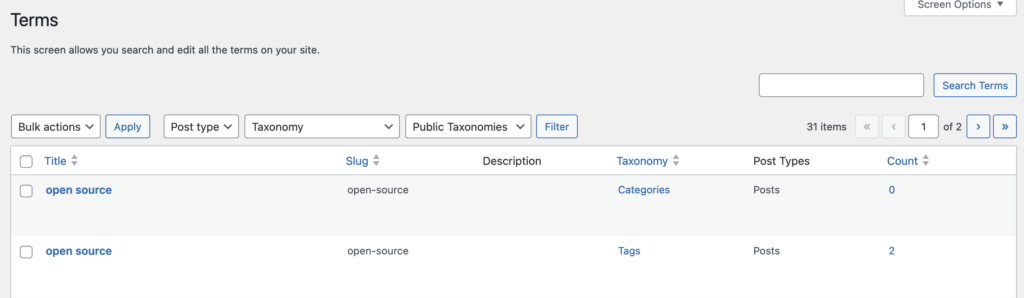 Advanced copy completed for Tags and Categories