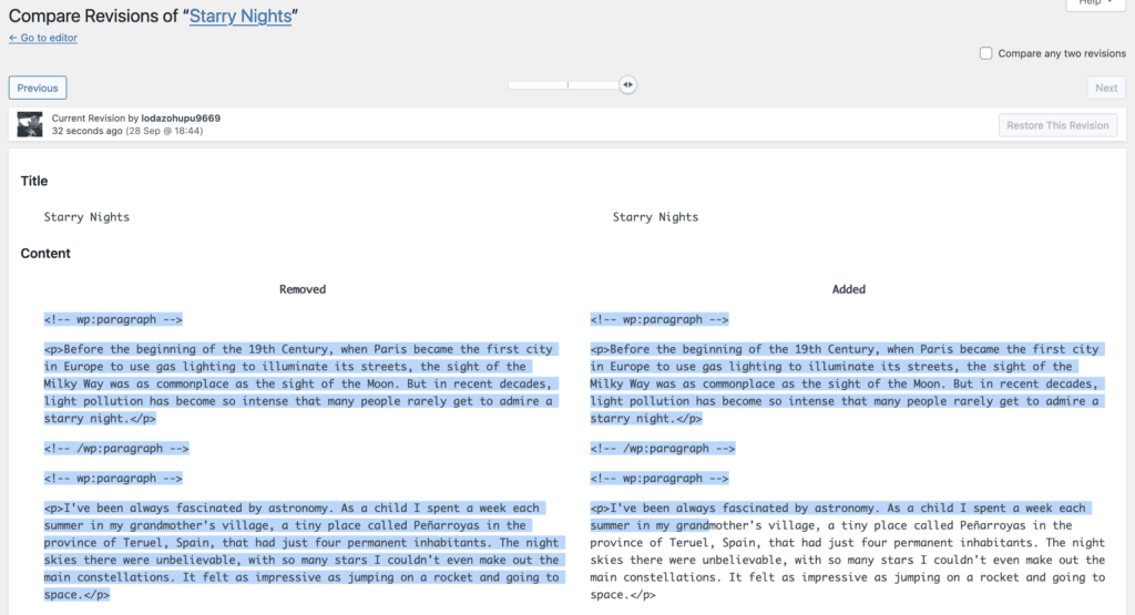 Copy Revisions content