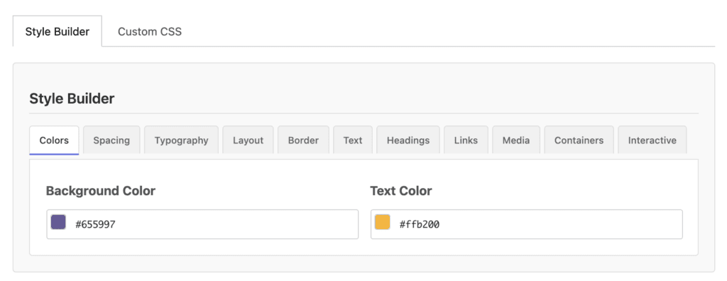 Style Builder with custom colors