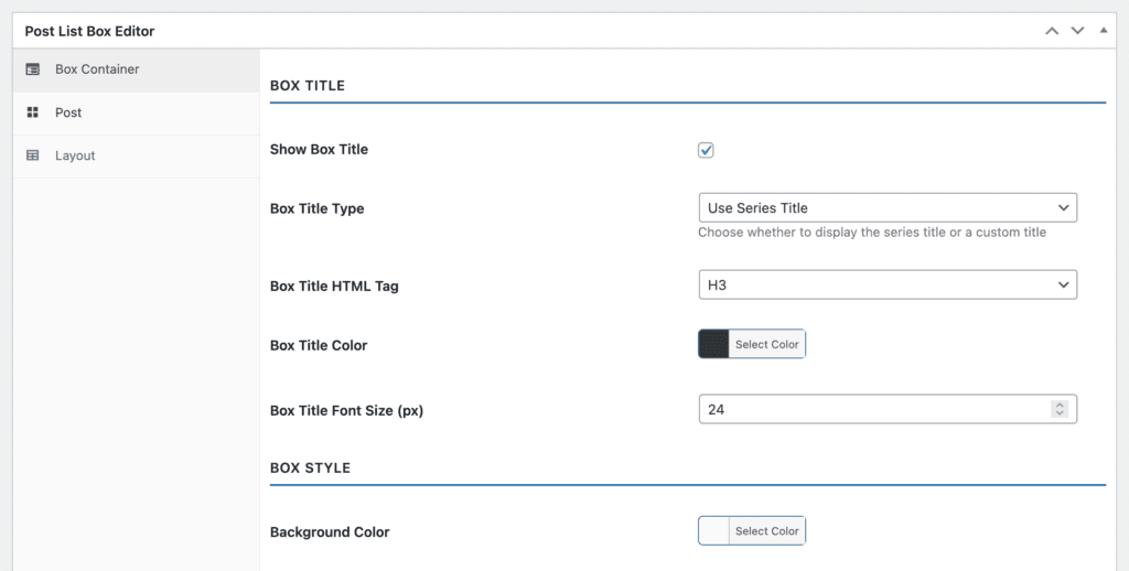 Design and layout of the Post List Box