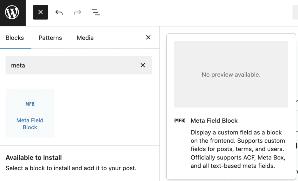 Meta Field Block