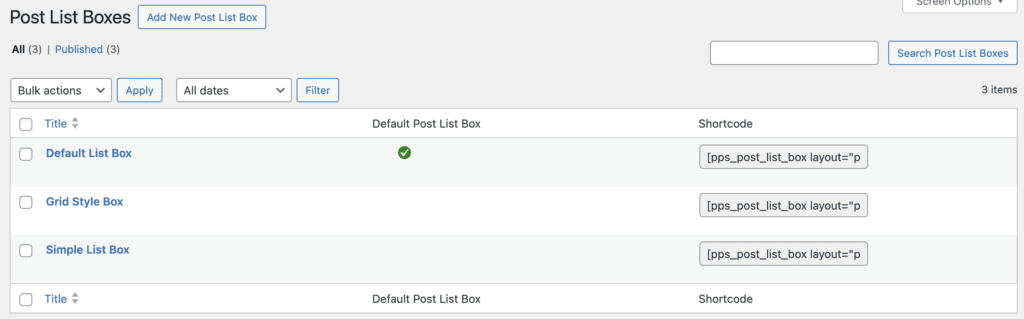 Post List Boxes Screen