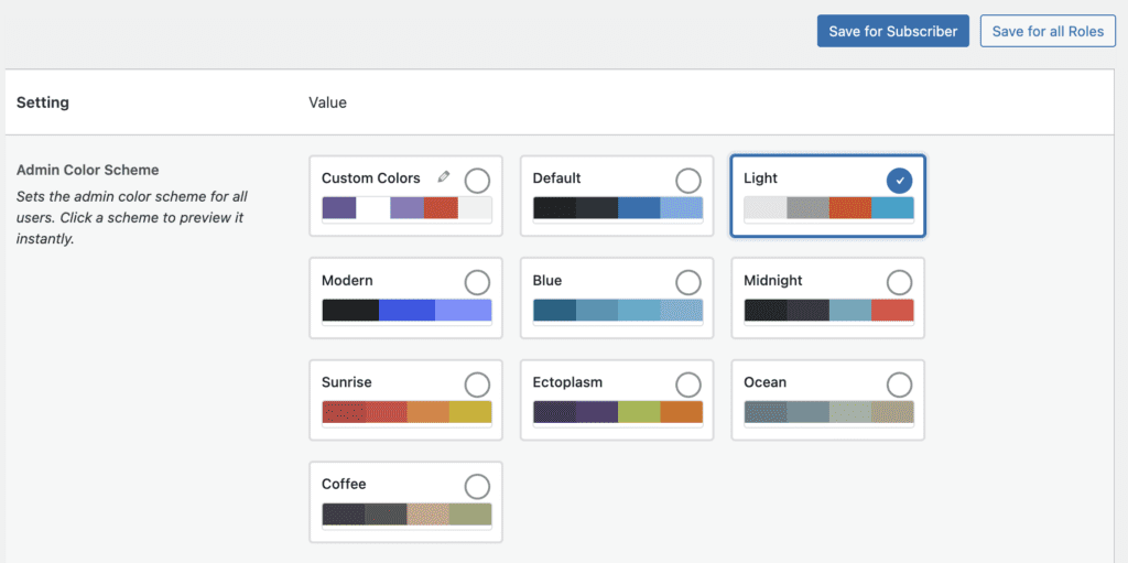 Admin Styles color schemes