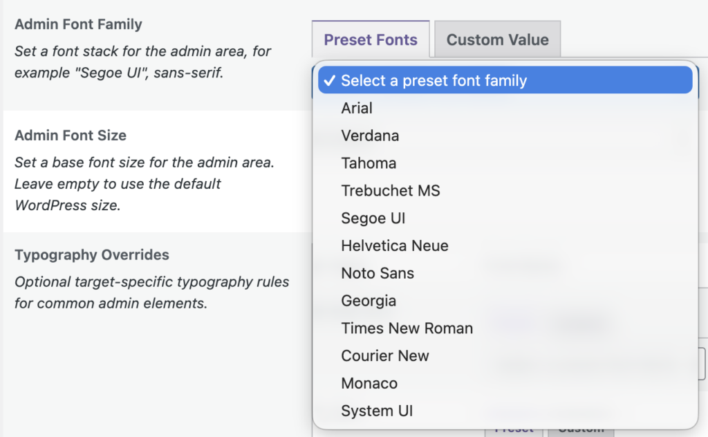 Preset fonts in PublishPress Capabilities
