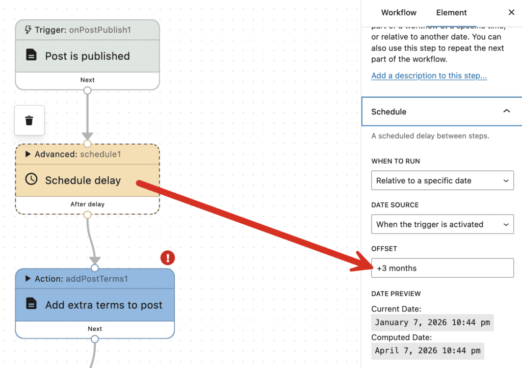 Schedule delay in workflow
