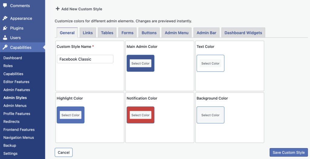 Facebook Classic color scheme