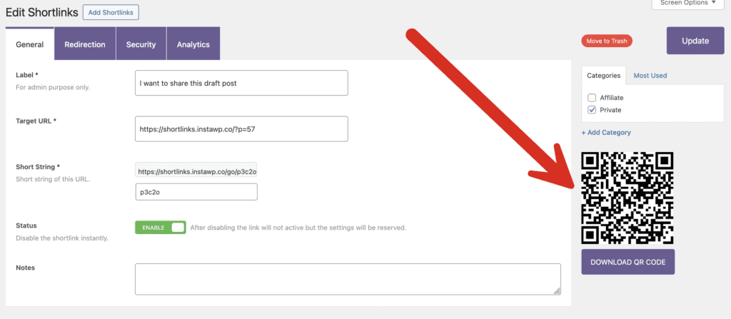 QR codes in PublishPress shortlinks