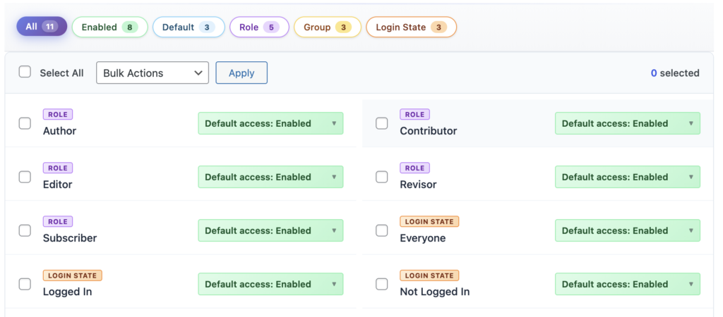 Filters for roles and groups