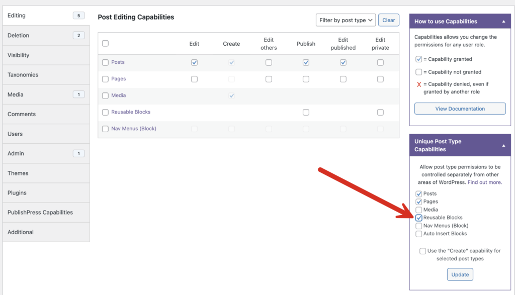 Reusable Blocks capabilities