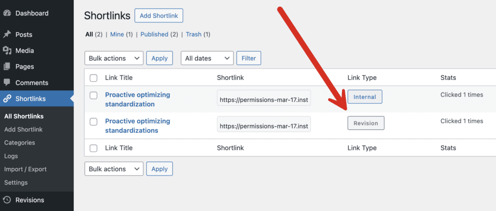 Shortlinks revisions and internal
