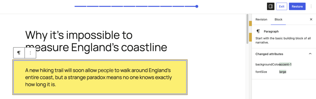 Block settings changes