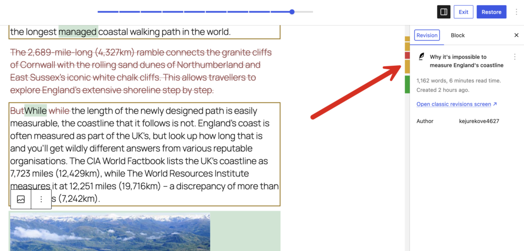 Color coded changes in Revisions