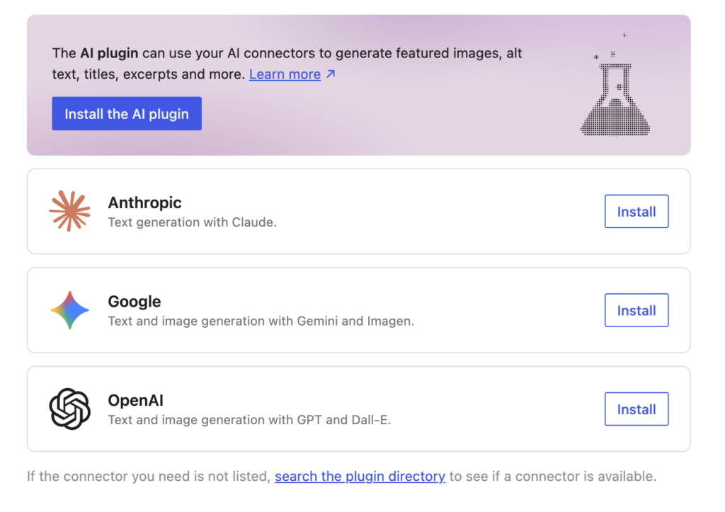 AI connectors in WordPress