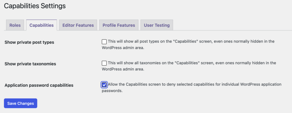 Application Password capability option