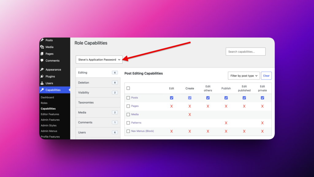 Control capabilities for Application Passwords