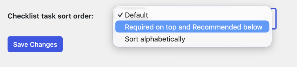 Checklist task sort order