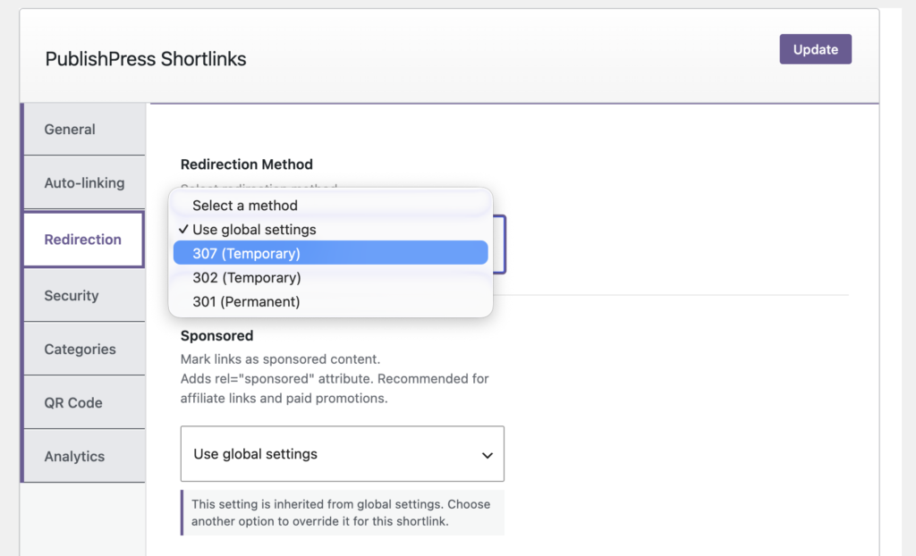 Global shortlink settings