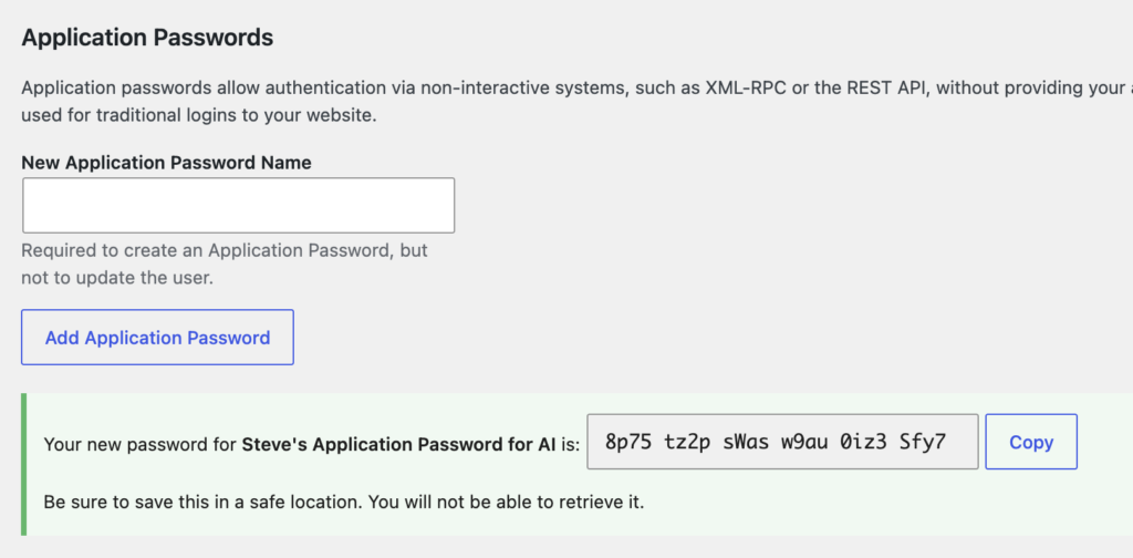 New application password