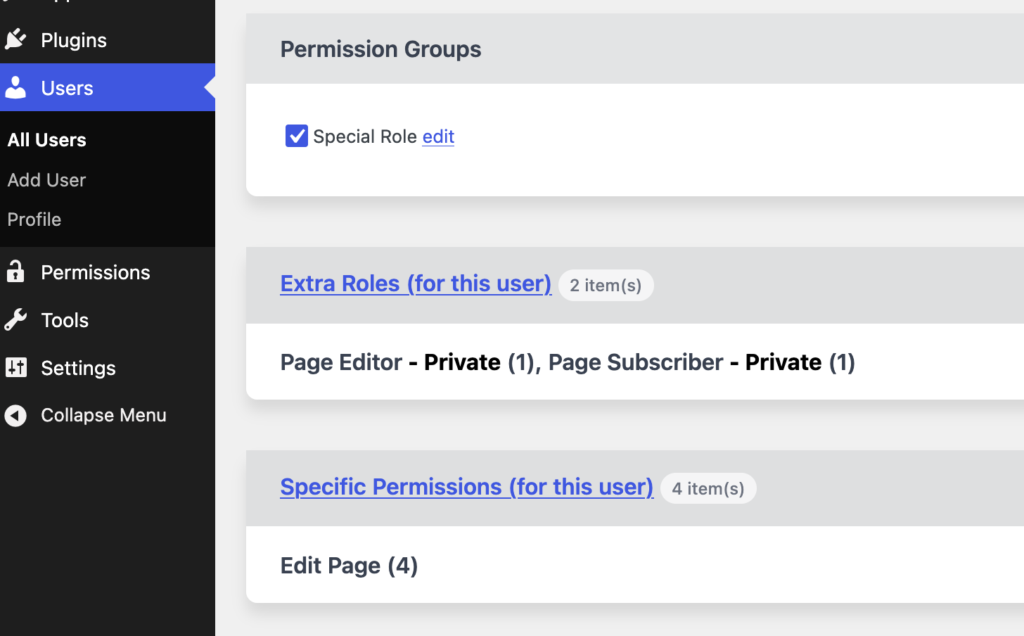 User specific permissions