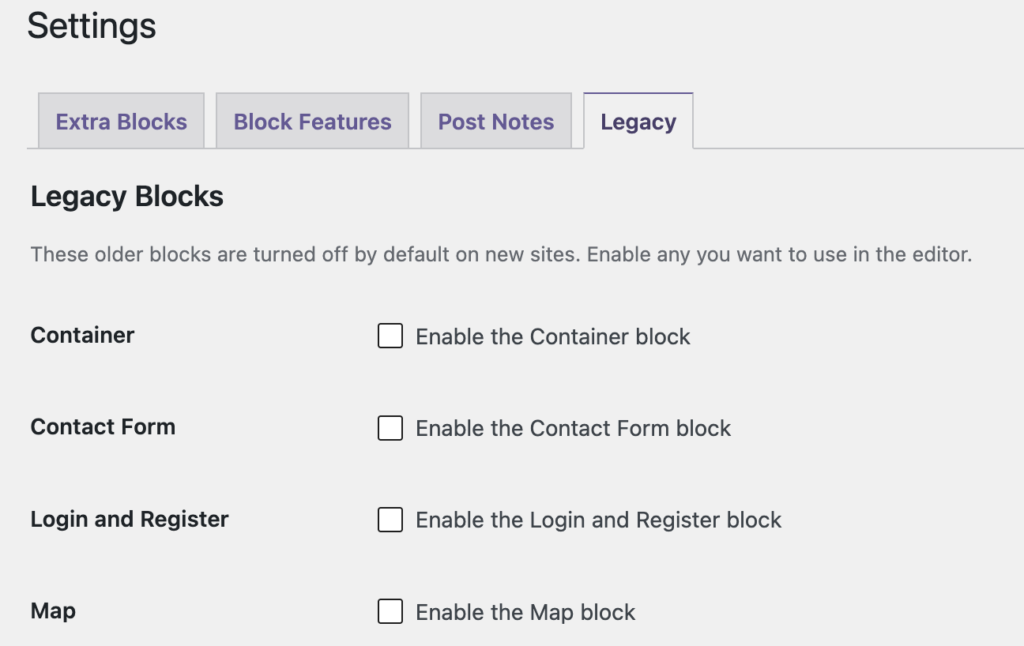 Legacy Blocks