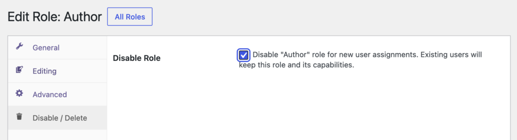 Disable role in Capabilites