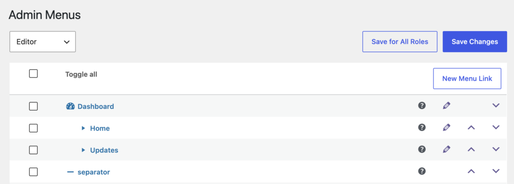 Admin Menu improvements apply all roles