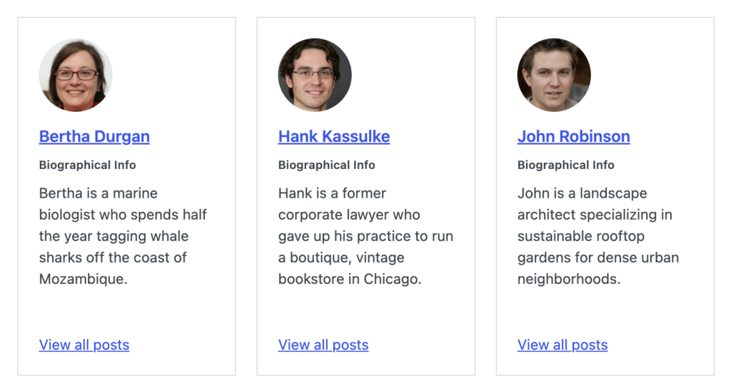 Grid layout for Authors