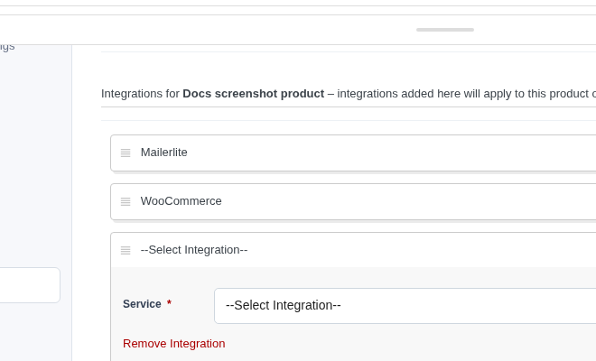 Adding an integration in the Integrations tab of a PublishPress Cart product