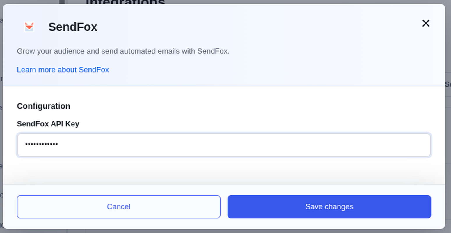 SendFox API Key field in PublishPress Cart