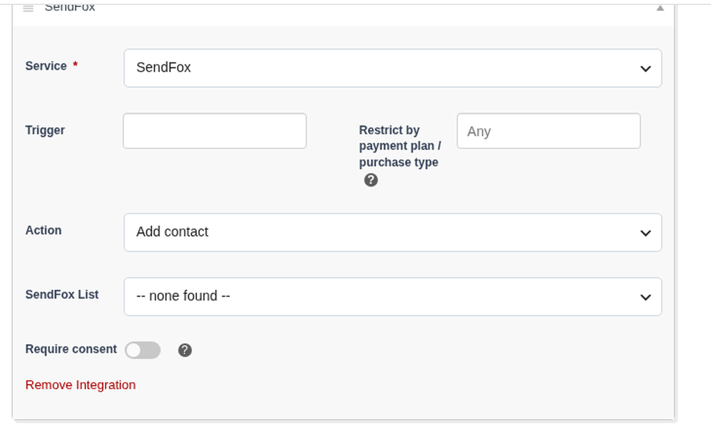 SendFox integration settings on a PublishPress Cart product